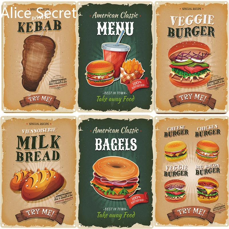 Hamburgers металлическая Оловянная вывеска винтажный домашний декор картина для