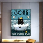 Плакат с кошкой-намочи свои заботы, с изображением черного кота, Настенный декор с забавным котом, декор для ванной, любовь, кот, лучшие подарки