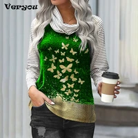 butterfly print turtle neck long sleeve shirt sexy aesthetic top 2021 plus size autumn pullover top fashion casual shirt blouse