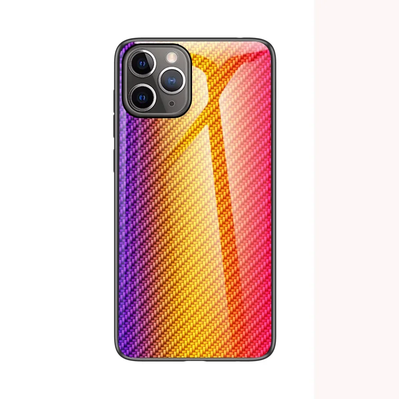 Gold Чехол из закаленного стекла для iPhone 11 Pro Max X 8 7, ударопрочный жесткий гибридный защитный чехол для iPhone, модный градиентный карбоновый чехол - Цвет: Gold