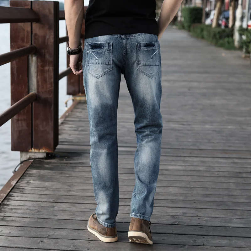Новинка 2021, осенняя уличная одежда, джинсы с дырками, мужские брюки в стиле хип-хоп, не эластичные свободные прямые джинсовые брюки в европей... от AliExpress WW