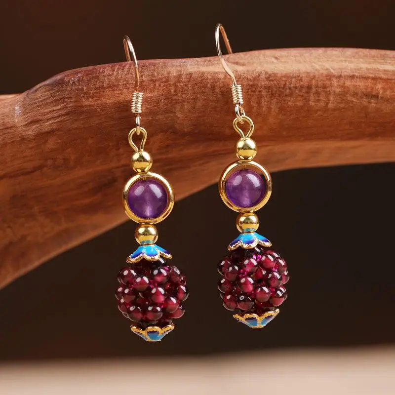 Подвеска с натуральным аметистом и шероховатым камнем|Серьги-подвески| |