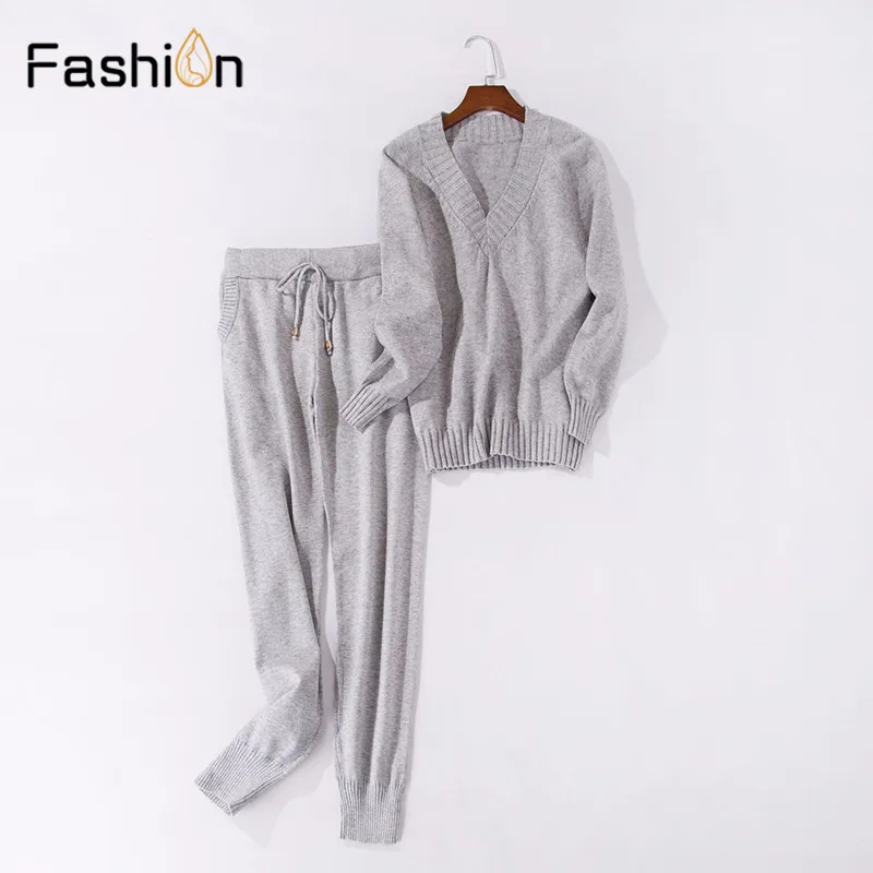 Женский свитер костюм и комплекты вязаный брюки 2 предмета спортивные костюмы