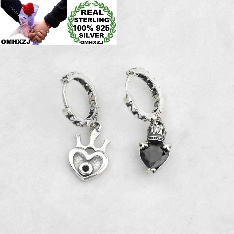

OMHXZJ Wholesale HE49 European Fashion Woman Birthday Party Gift Vintage Crown AAA Zircon 100% 925 Sterling Silver Drop Earrings