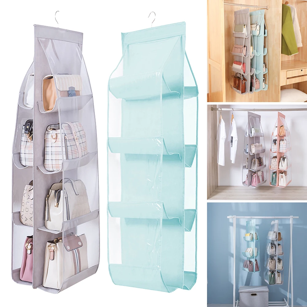 

8 Pockets Shelf Bag Hanging Handbag Organizer Storage Holder Wardrobe Closets UK
