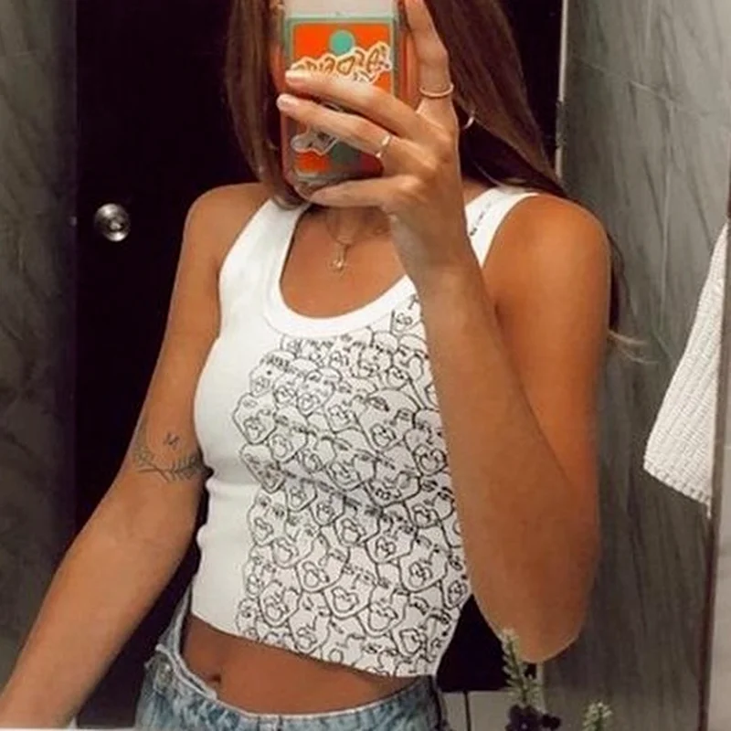 

2021 Summer New Ribbed Tank Sexy Crop Top Harajuku Korean Fashion Female Knitted White Blue Summer Women Y2K Tops White Blue