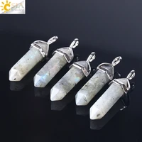 csja 1pc labradorite pendants natural crystal stone pendulum for necklace hexagonal point spectrolite reiki jewellery gifts f395