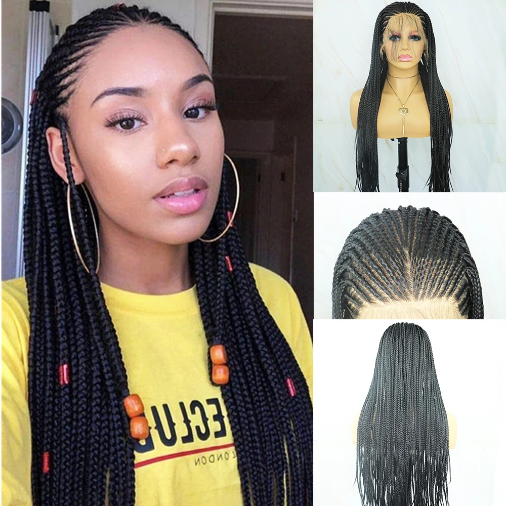 Beautiful Diary 13x6 Braided Wigs Middle Part Synthetic Lace Front Wig for Women Long Hair Braided Box Braids Wig Black Wigs
