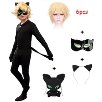 anime kids black cat attached mask headwear cosplay costume birthday carnival party full sets spandex suits for children