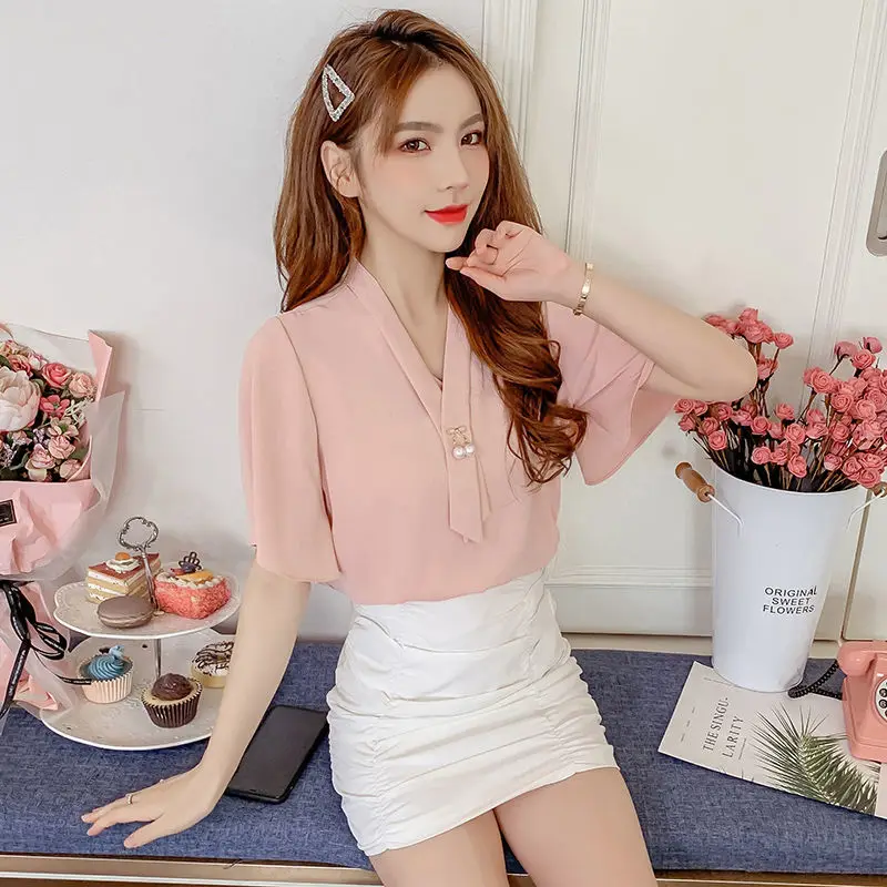 

Chiffon Blouse Women 2021 Summer Chiffon Shirts Blouse Tops Fashion Casual plus size short sleeve Blouses Light and breathable