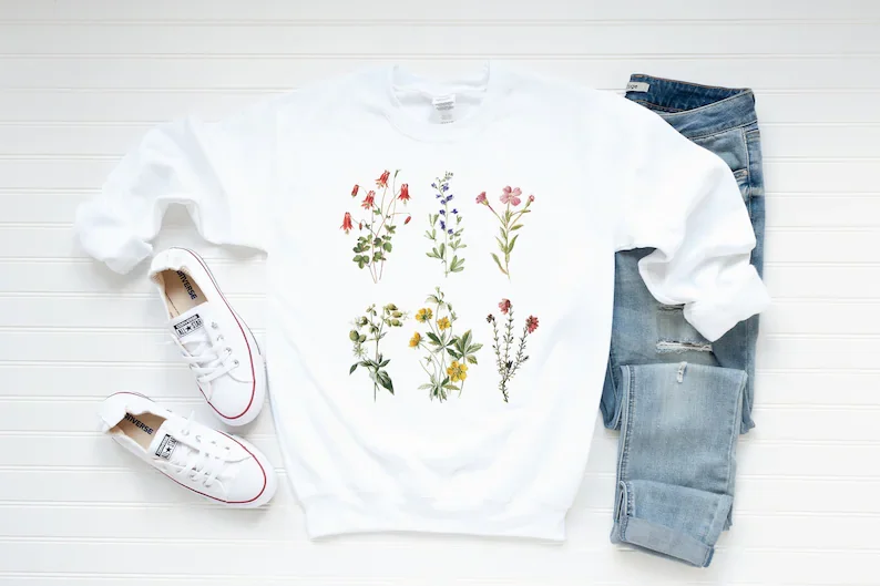 

Wildflower Swea with Women's Botanical Shirts Flower shirts Oversize Female Loose 100%Cotton Solid Warm Sweatshirts Lady Fashion