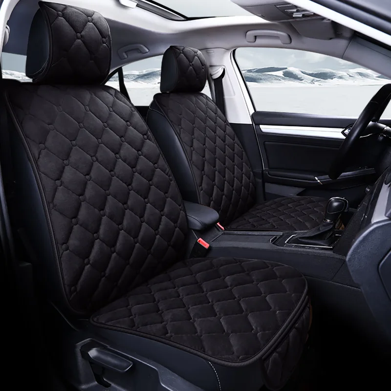 

5Pcs/Set Winter New Thickened down Velvet Non-Slip Car Cushion Plush with backrest five seats black Beige Brown Red wine Purple