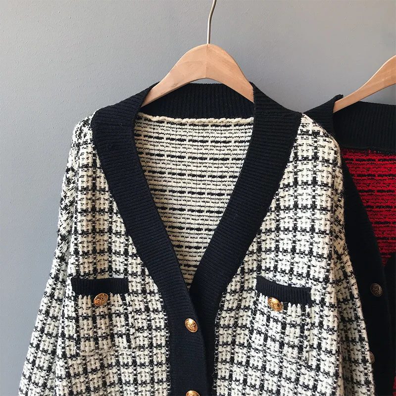 Женский вязаный кардиган в стиле ретро красный или черный Свободный Корейском 2019