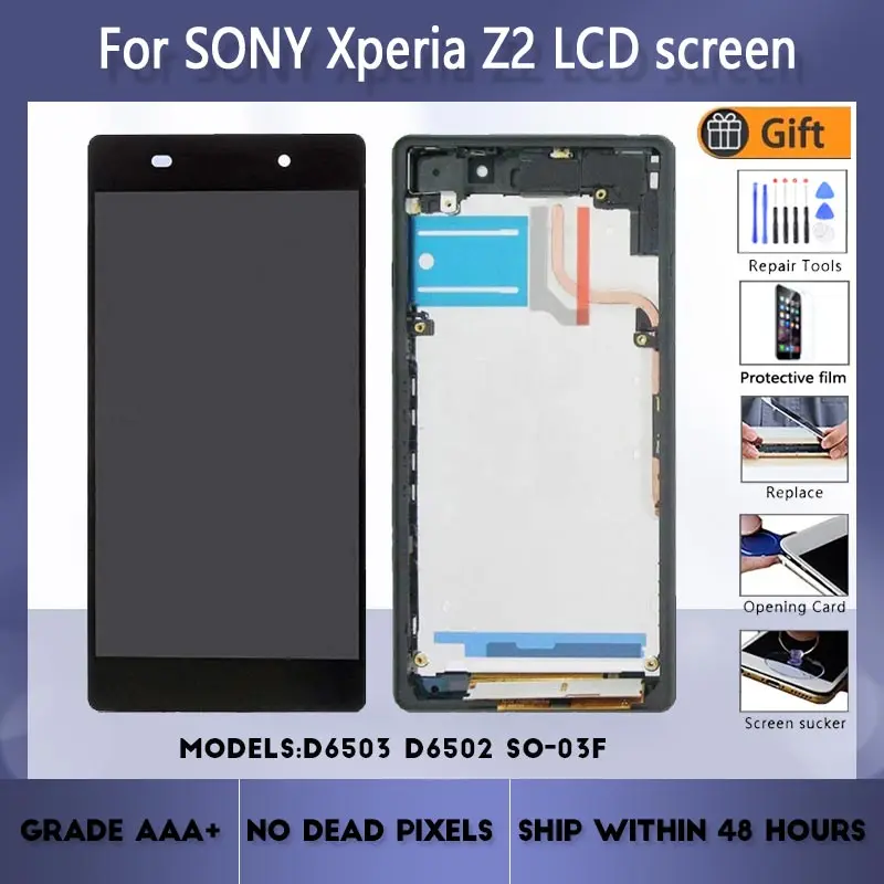 

For Sony Xperia Z2 D6503 D6502 SO-03F LCD screen assembly with front case touch glass,With repair parts LCD Display Black White