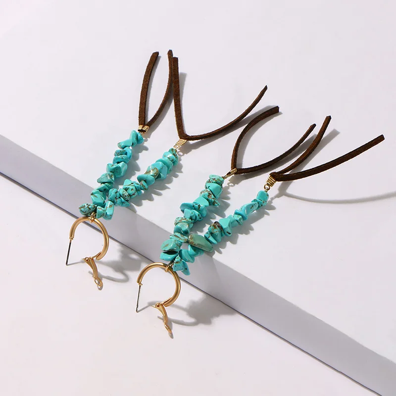 Коми синий натуральный камень бирюзовые серьги для женщин девушки кисточкой