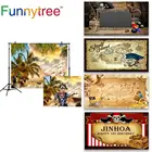 Фотофон Funnytree Приключения Пиратский фон лодка кокосовое дерево летний корабль дерево день рождения фон фотосессия фотозона