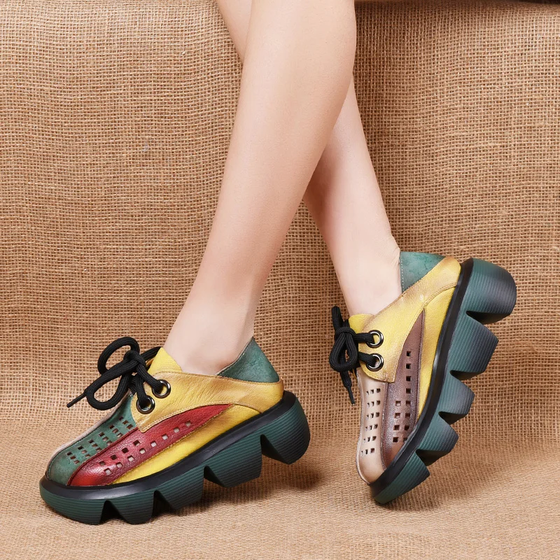 Женские туфли на шнуровке разноцветные ажурные толстой подошве уникальный