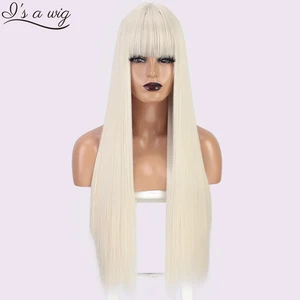 Длинный прямой парик I's a wig, 60 белых синтетических париков с челкой для женщин, натуральные черные, коричневые, красные, розовые волосы для ежедневного использования на вечеринках