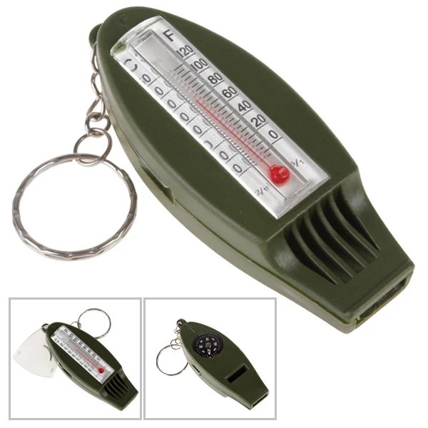 

4-In-1 Outdoor Multi functional Survival Whistle Compass Magnifying Thermometer for Camping with Key Ring