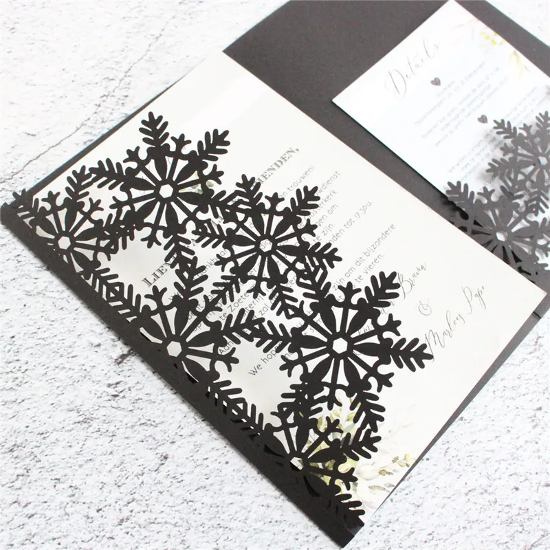 Black wedding cards invitations snowflake laser cutting Xmas holiday greeting party supply 20 pcs | Дом и сад