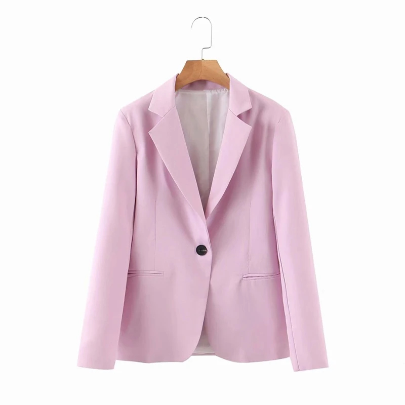 

Women 2020 Fashion Office Wear Pockets Blazers Coat One Button Notched Collar Female Outerwear Jacket Casual XZ2436