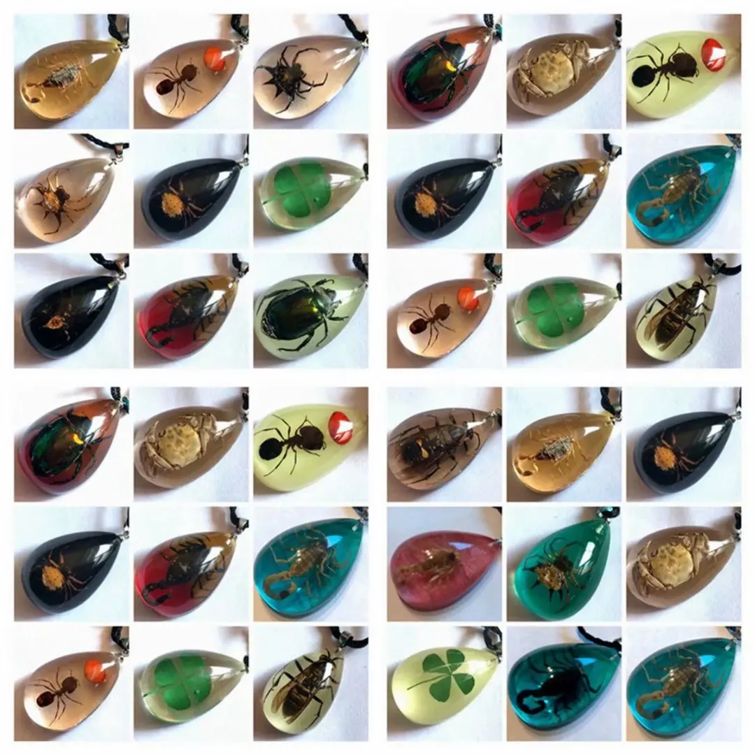 

30 pcs real scorpion spider crab four leaf clover mixed real insect colorful back pendant