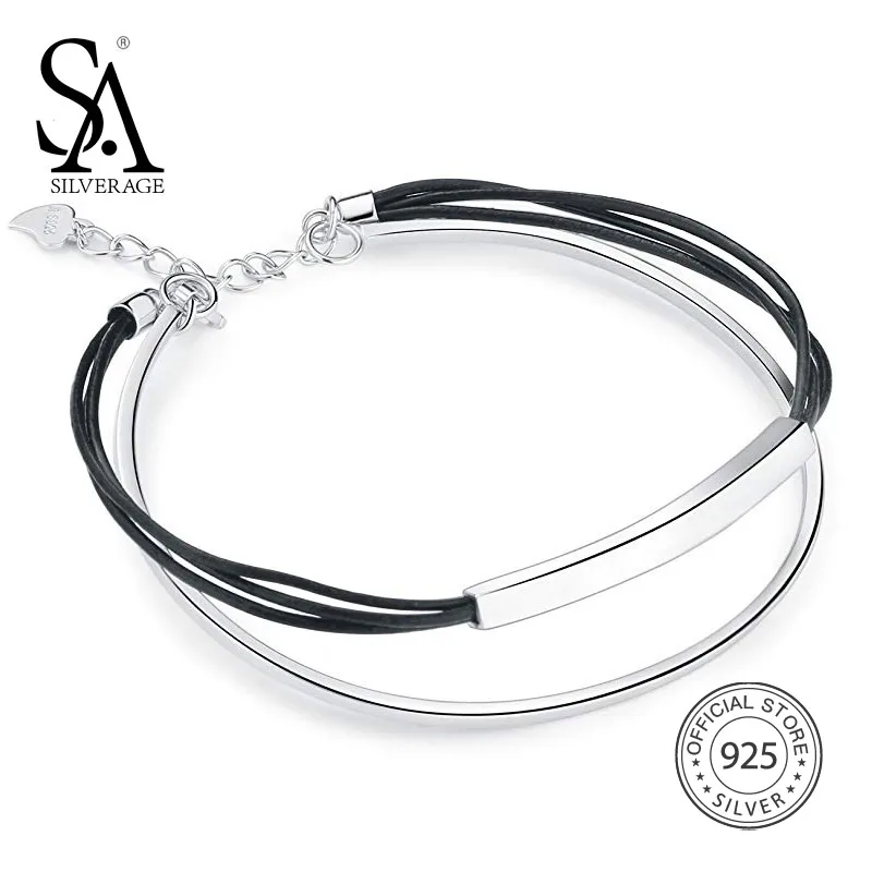 SA SILVERAGE реальные 925 пробы кожаный браслет для Для женщин, хорошее ювелирное изделие, два Слои браслеты Браслеты дизайн