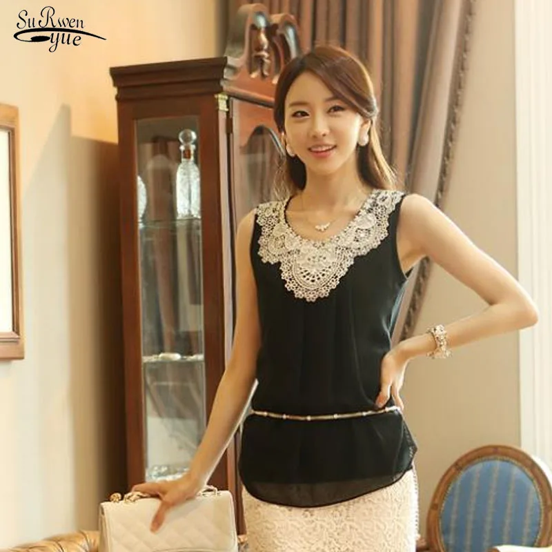 Blusas 2021 модное кружевное платье без рукавов Шифоновая Блузка Плюс Размеры