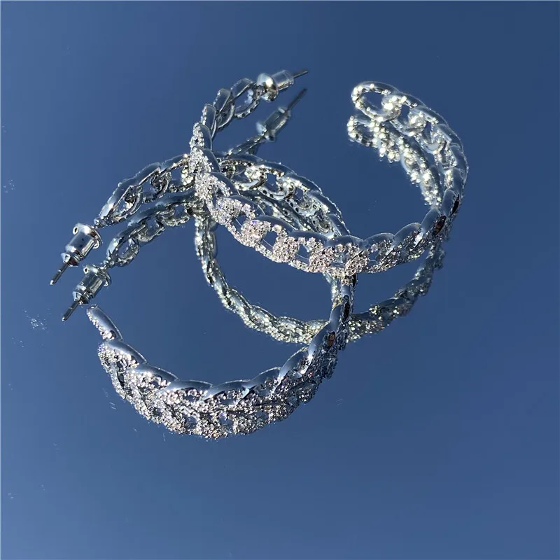 

Timeless Wonder Stunning Zirconia Chained Hoop Earrings Women Jewelry Goth Designer Top Trendy Punk Ins Runway Fancy Hiphop 8330