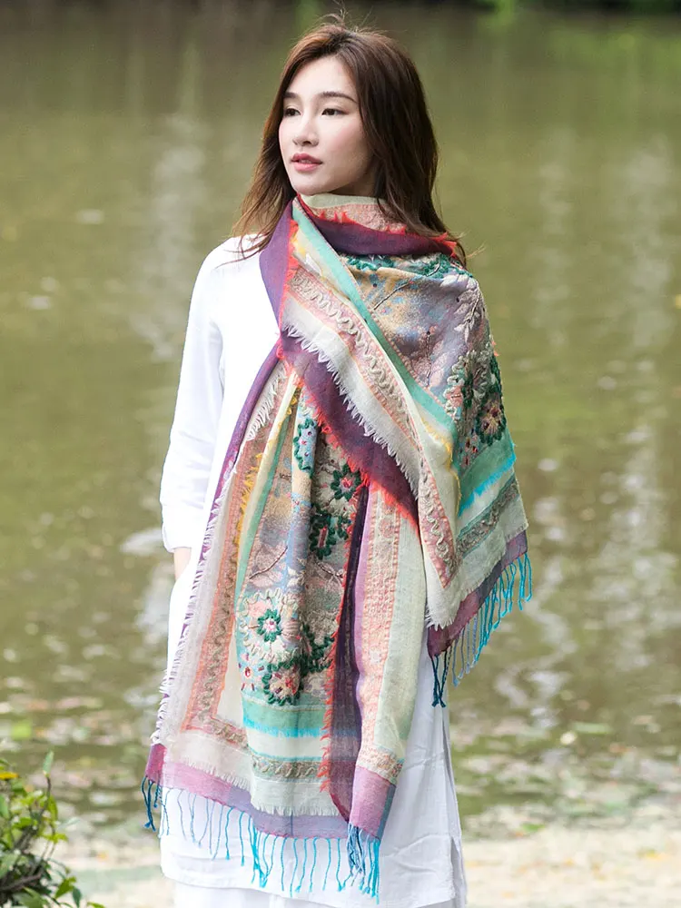Шарф из 100% мериносовой шерсти Пашмина Женский жаккардовый пашминовый шарф с