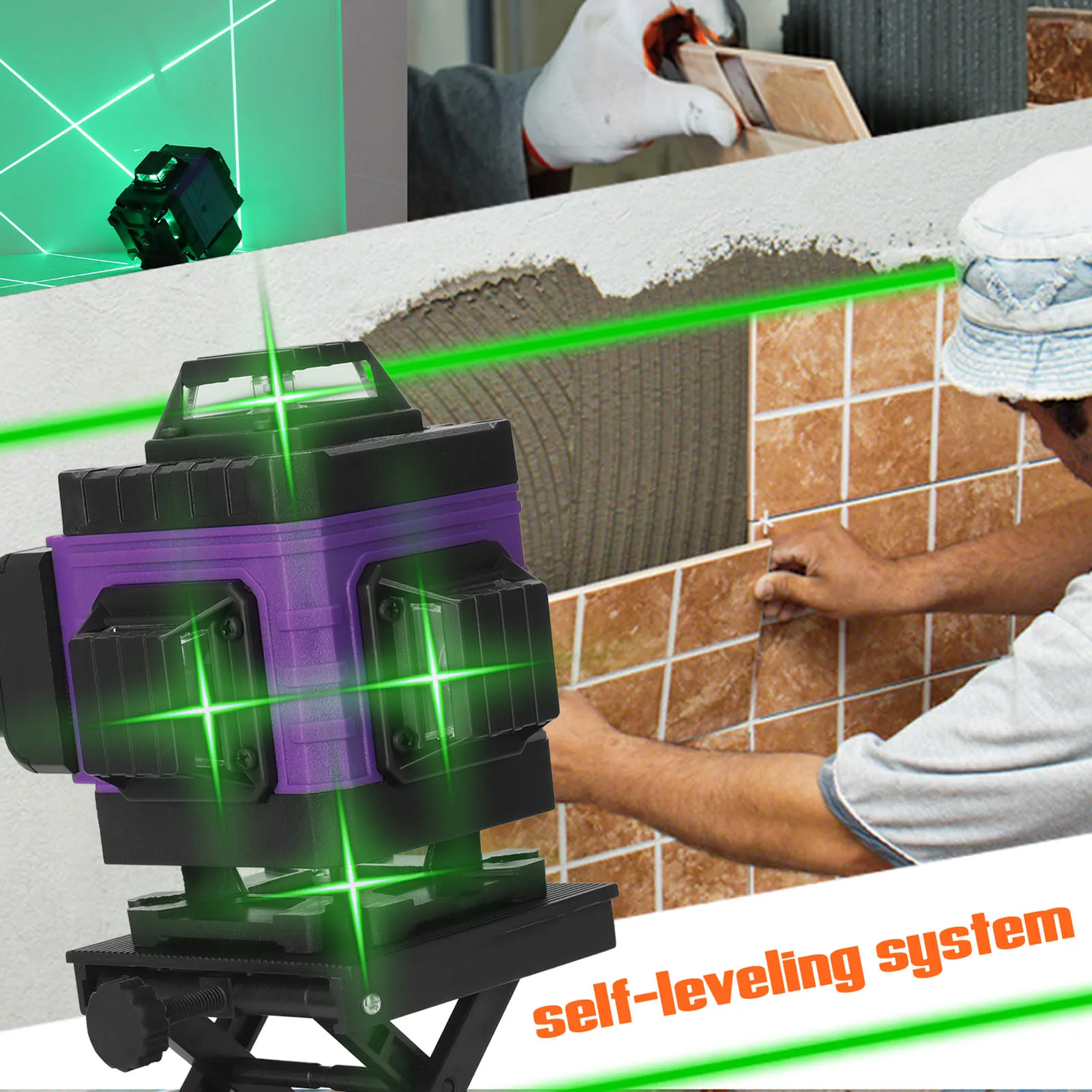

4D 16 Lines Green Laser Level Self-leveling 360 Degrees Horizontal And Vertical Cross Laser Level Green Beam With Bracket