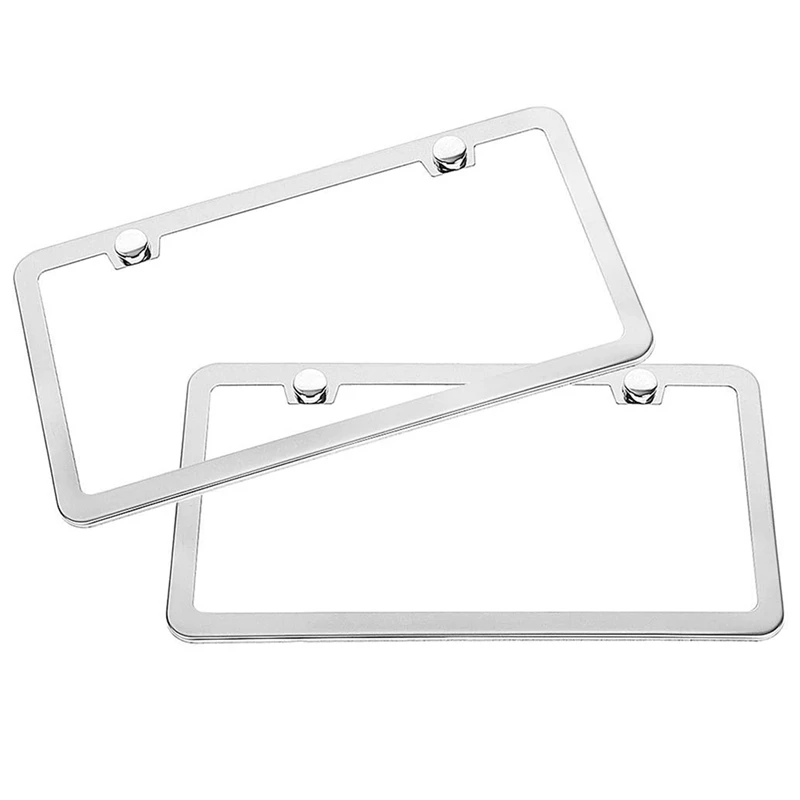 

2 PCS Stainless Steel Polish Mirror License Plate Frame + Chrome Screw Caps (Silver)