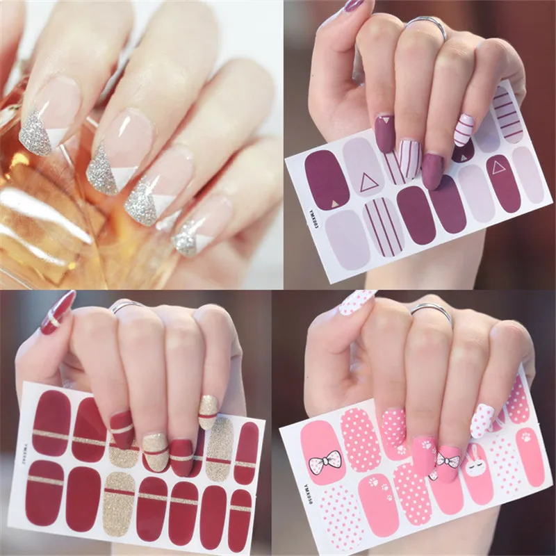 1 Sheet 14Tips Nail Wraps Glitter Gradient Color Adhesive Art Sticker Waterproof Vinyls Decal Decorations | Красота и здоровье