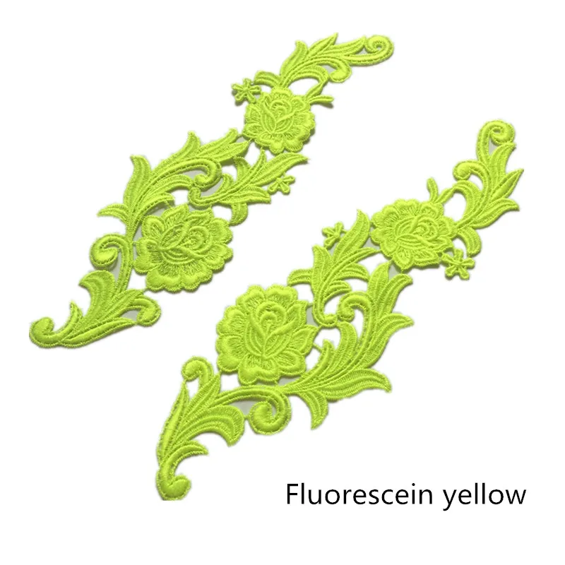 1 pair Fluo yellow Zsbszc зеркальная пара золотистого и серебряного цвета с вышивкой, кружевной аппликацией, цветочными нашивками, воротничком, свадебное платье, торжественное платье, аксессуары, ткань JA35 - Цвет: 1 pair Fluo yellow