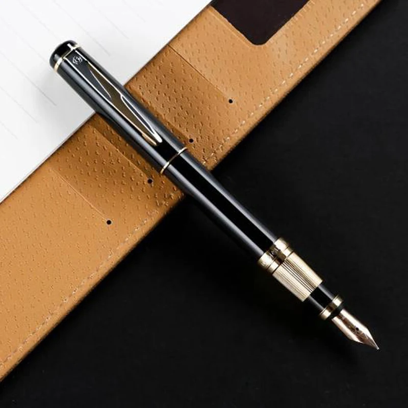 Hero 300 12K Gold Novelty Metal Black Fountain Pen Golden & Silver Trim Authentic High Grade Ink Pen Gift Box Writing Office Set