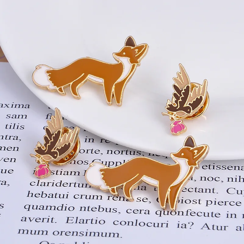 2 шт./компл. брошка мультфильм животных симпатичная маленькая лиса птица цветок