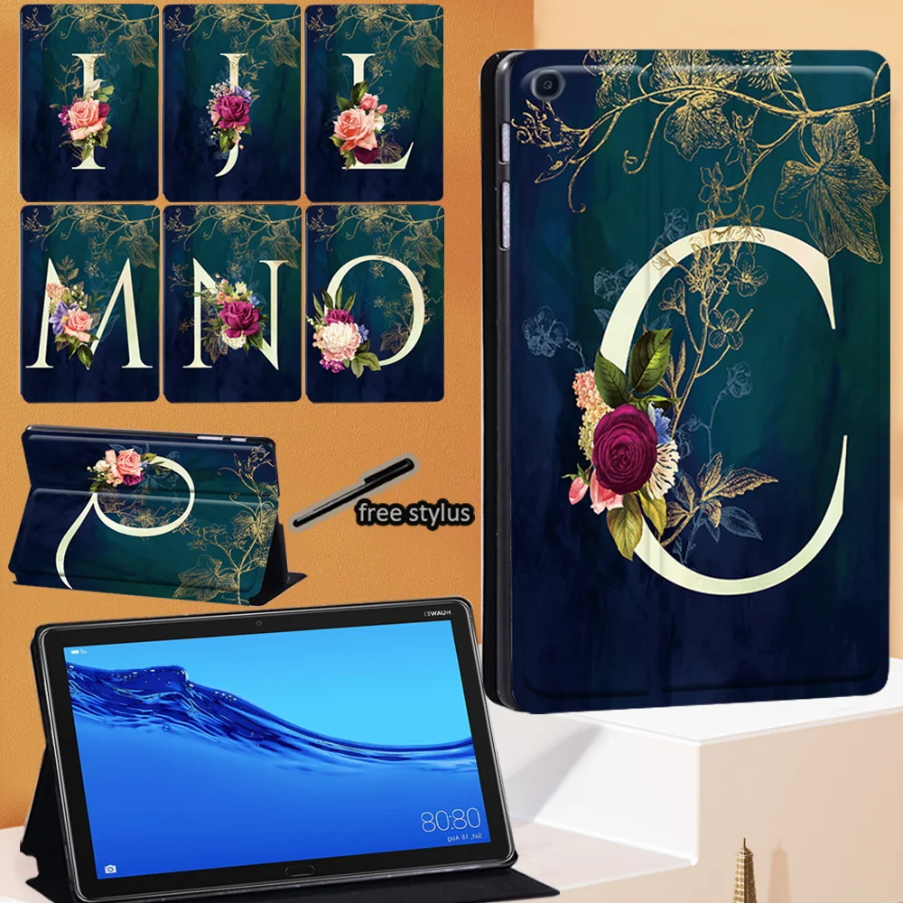 

Tablet Case for Huawei MediaPad M5 10.8 Inch/ MediaPad M5 Lite 10.1 Inch Flower Letter Series Folio Stand Cover+ Free Stylus