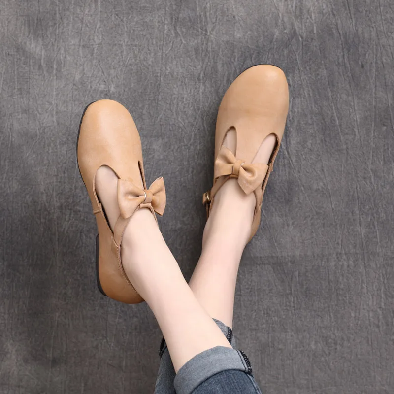 

Women Leather Flats Round Toe Casual 2021 Spring Shoes Girls Simple Flats Handmade Genuine Leather Women Flats Soft Bottom