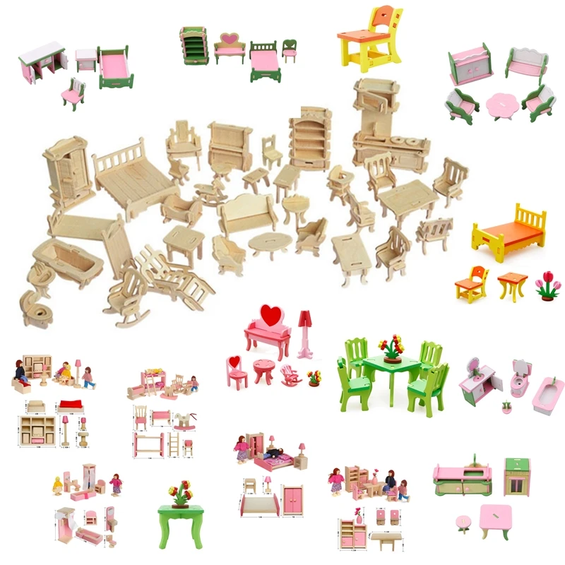 Miniature 1:12 Dollhouse Furniture for Dolls Mini 3D Wooden Puzzle DIY Building Model Toys Children Gift | Игрушки и хобби