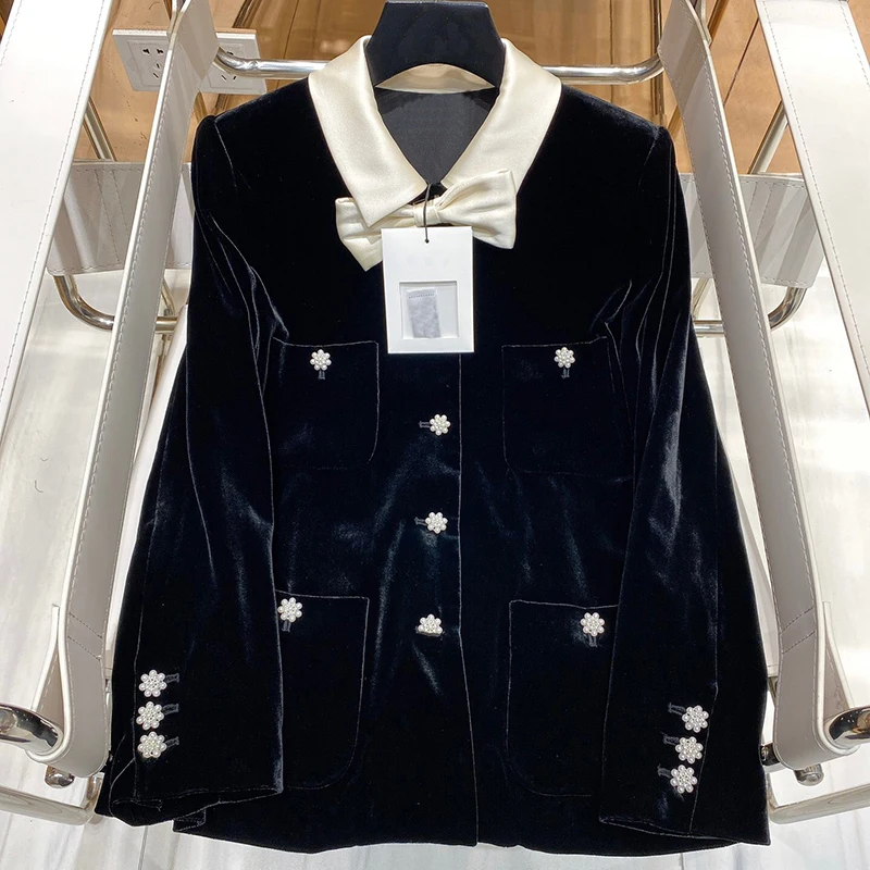 Женская куртка с длинным рукавом из шелка вискозы и бархата лоскутное шитье