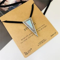 new fashion simple and elegant ornament black width leather rope shanzuan vintage crack triangle pendant long necklace for women
