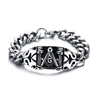 mens bracelet freemasons bracelets stainless steel heavy cuban chain bracelet men jewelry 21cm