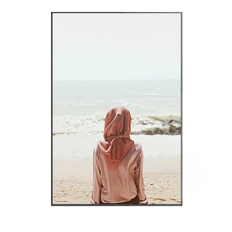 Спрей цвет розовый морской пляж девушка фигура птица текст Холст Картина диван