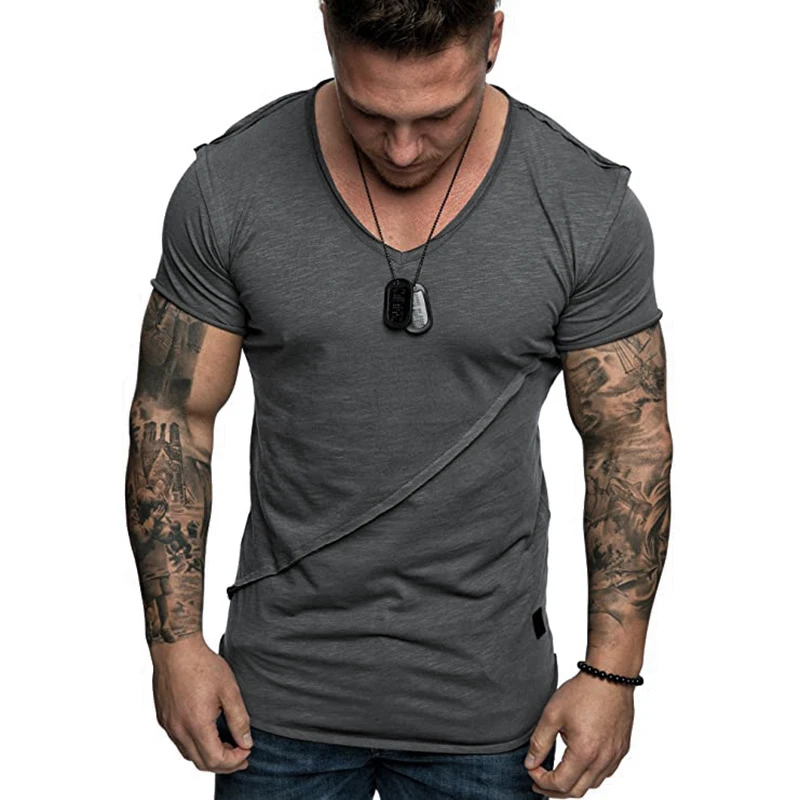 

2021 Summer New Arrivals Simple Solid Color V-neck Casual Sports Plus Size Wild Loose Men Short-sleeved T-shirt Free Shipping