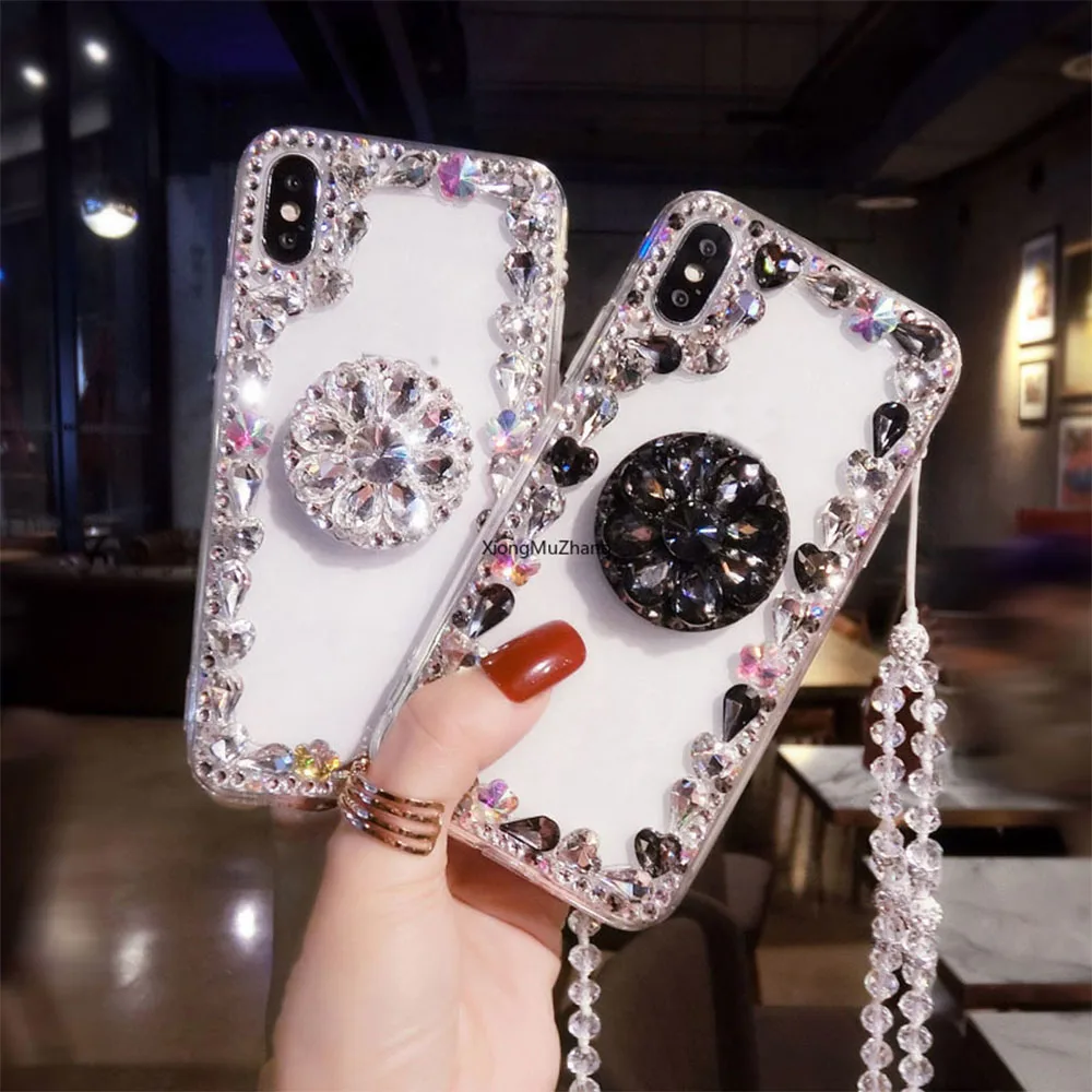 

Stand Holder Crystal Rhinestone Case 3D Stones Phone Cover for Sumsung S21 S20 Ultra Plus S10 S9 S8 Plus S7 S6 Edge Note 20 10