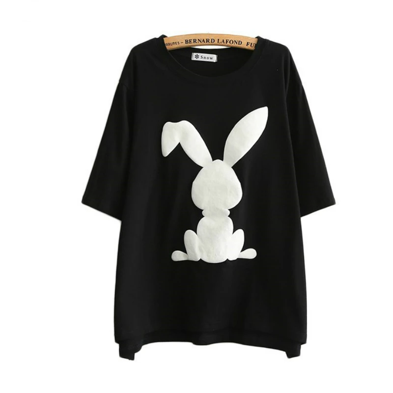 

Новинка, женские футболки Merry Pretty в стиле Харадзюку, милая забавная хлопковая Футболка с принтом кролика, летняя Милая футболка с круглым вы...