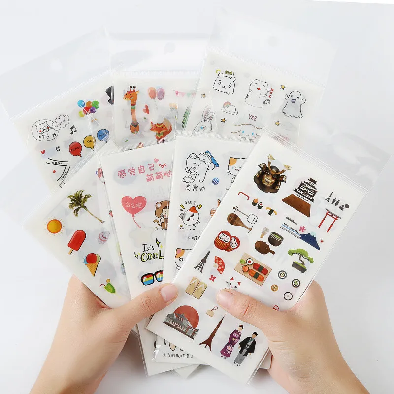 6 листов в прозрачную сумку с наклейками милый мультяшный декоративный