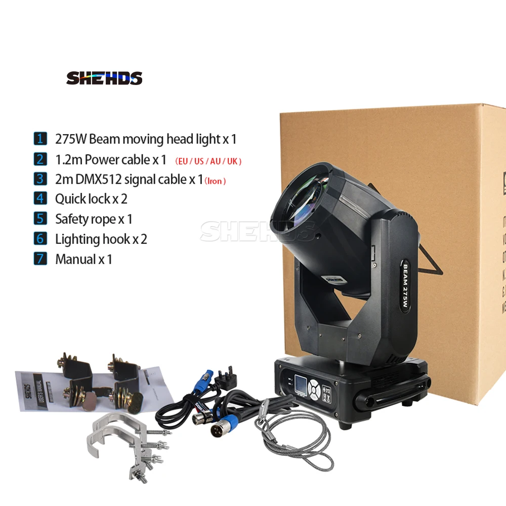 Купить SHEHDS Вращающаяся головка и луч 275 Вт 7R 230 Вт Вращающаяся головка освещение для диджея диско вечерние сценическое управление с DMX