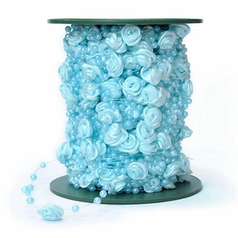 30 м красивые атласные розовые цветы леска Жемчуг Спрей бусины гирлянда свадебное