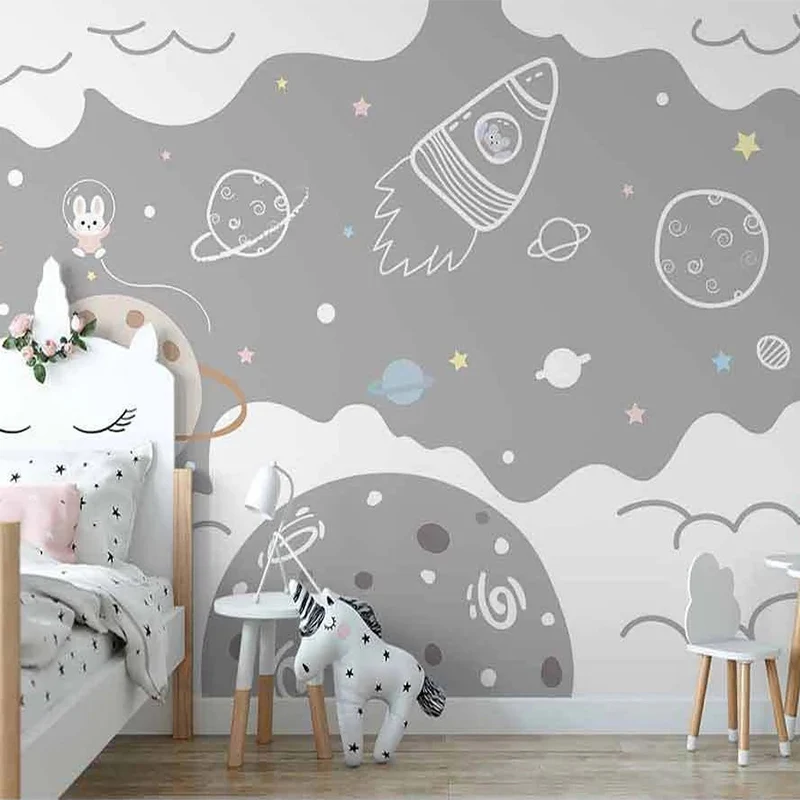 Настенные обои на заказ в скандинавском стиле ручная роспись 3D Вселенная  Звездное Небо Космос облака фон для детской комнаты настенный Декор 3D  наклейки | AliExpress